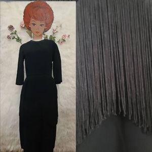 Vintage-1950s little black fringe dress
